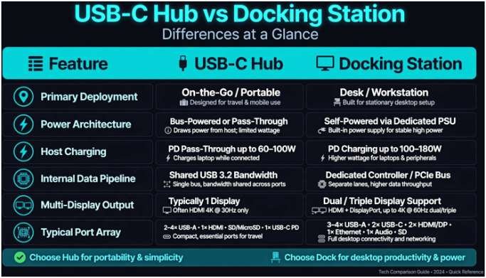Core USB C Hub vs Docking Station Differences at a Glance